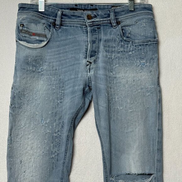 Diesel D.N.A. Sleenker Mens Distressed Thrashed Grunge Slim Fit Jeans Size 32x32 - Picture 3 of 16